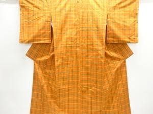 格子織出し手織り紬着物